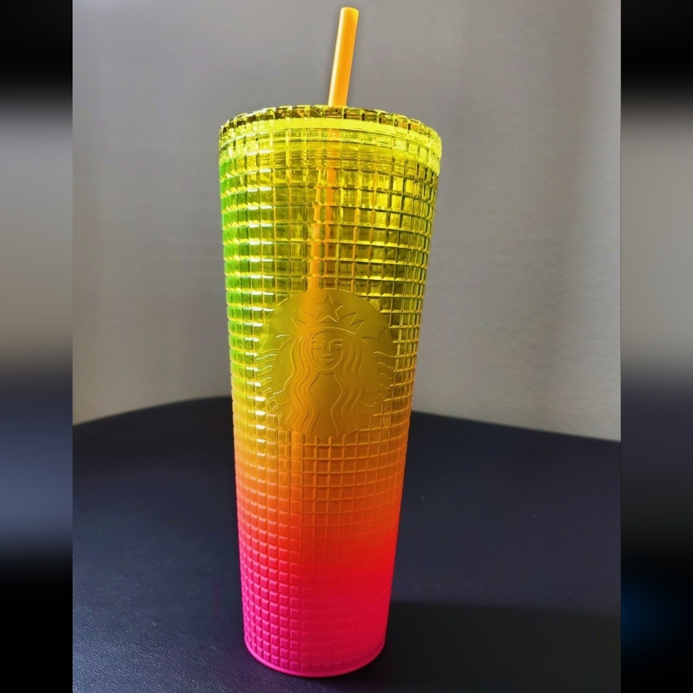 Starbucks yellow/pink gradient grid tumbler